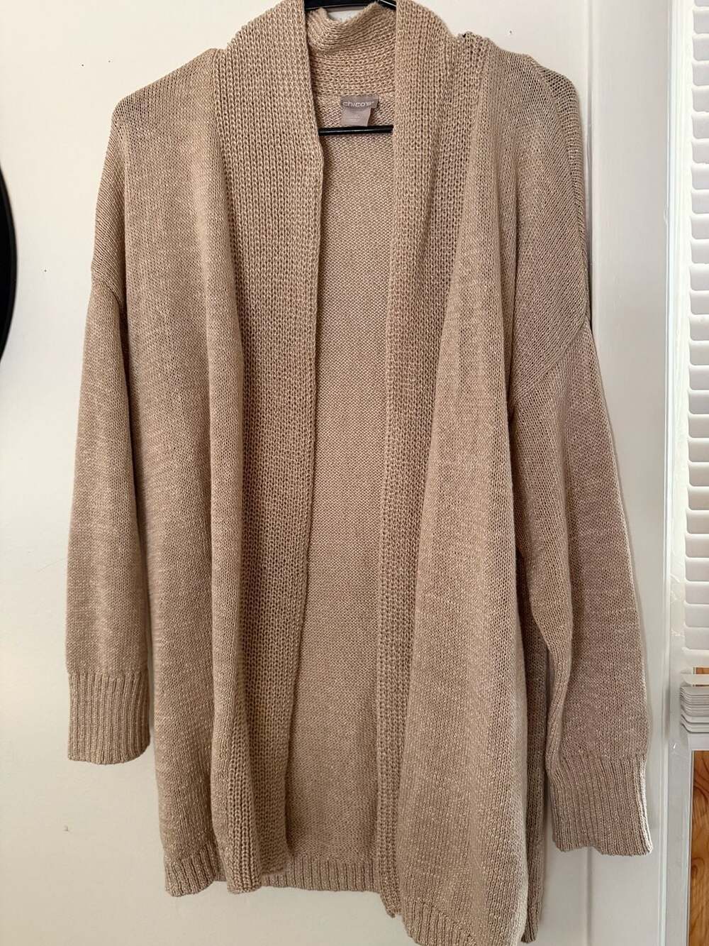 Chico's Women's Beige Shimmer Open Cardigan Size 2 (large)
